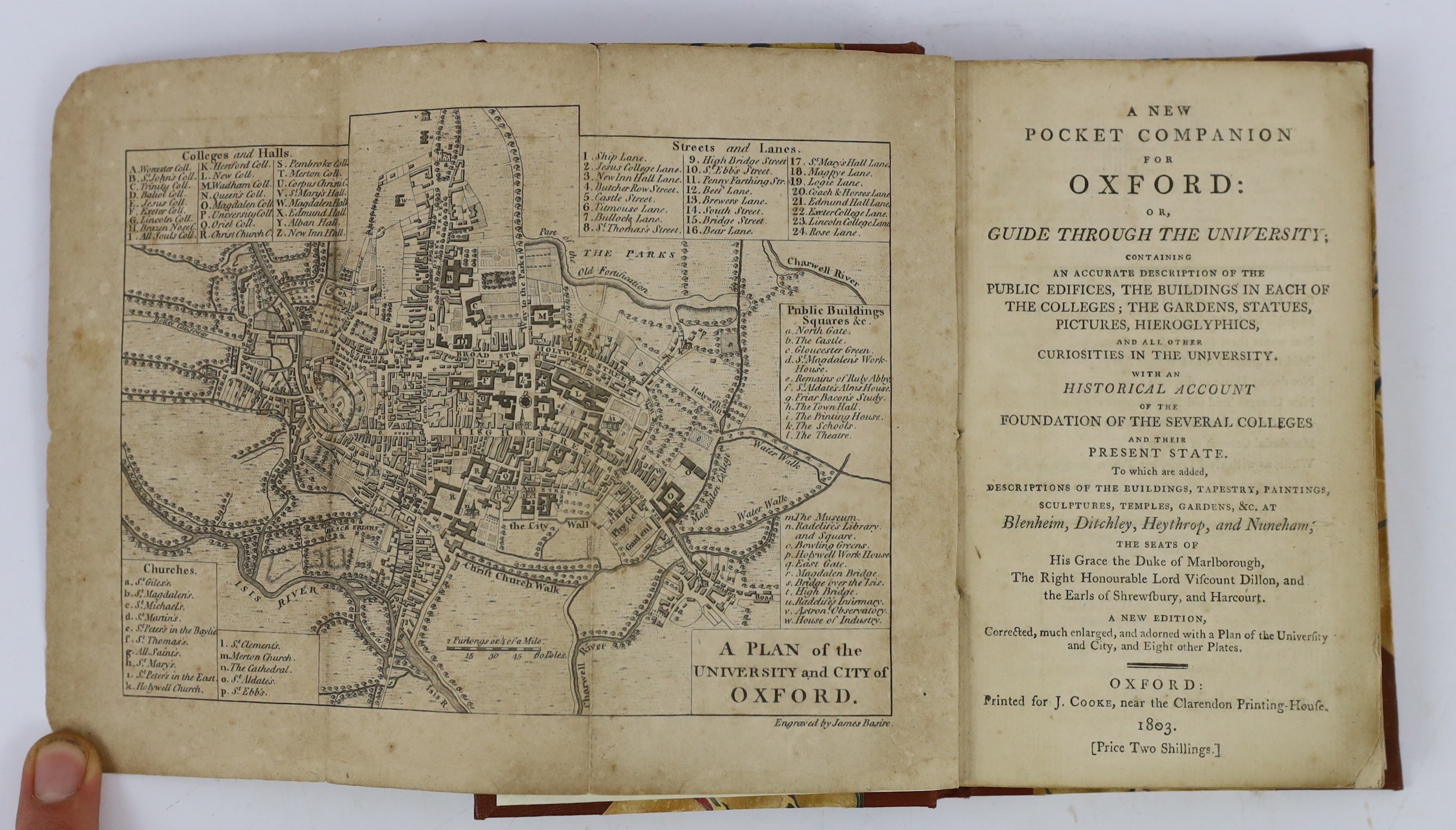 OXON: A New Pocket Companion for Oxford: or, Guide through the University....to which are added, Descriptions (of)....Blenheim, Ditchley, Heythrop, Nuneham, and Stour....new edition, corrected (etc.) folded plan and 6 pl